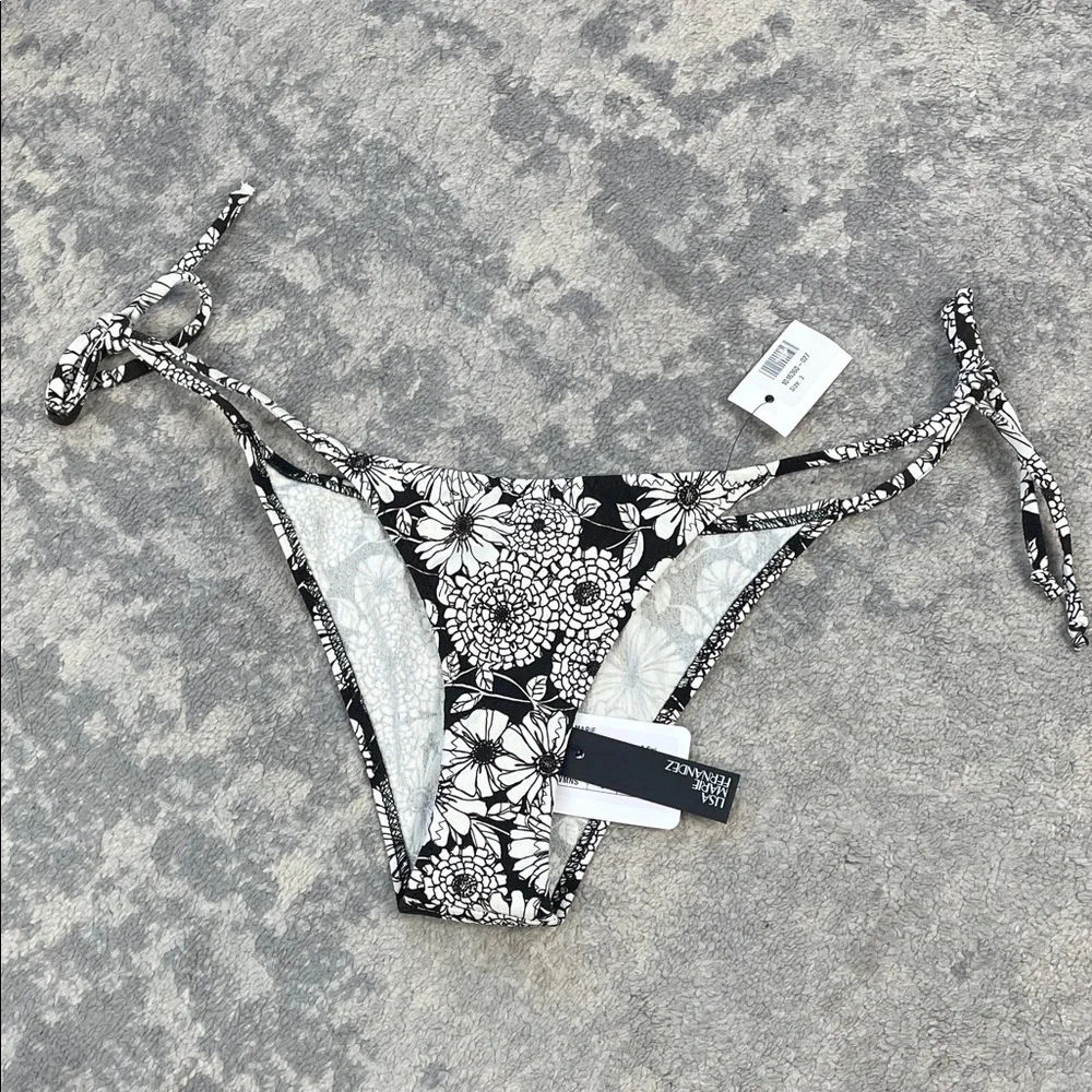 NWT Lisa Marie Fernandez Floral Cheeky Bikini Bottom Black White Side Tie Sz 3